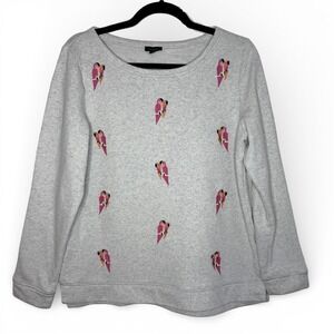 Talbots Embroidered Parrot‎ Sweatshirt Gray Pullover M Cozy Preppy Art Teacher